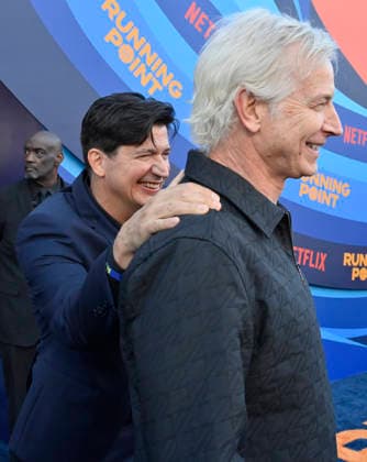 Cast member Ken Marino (L) and recurring guest star Rob Huebel attend the premiere of Netflix s Season 2 TV series sport comedy Running Point at the Egyptian Theatre in the Hollywood section of Los Angeles on Wednesday, April 15, 2026. Storyline: Isla Gordon, overlooked her whole life, is appointed President of the LA Waves basketball team, a family business, when her brother enters rehab. She aims to prove she is the right choice despite skepticism.  LAP2026041557 JIMxRUYMEN