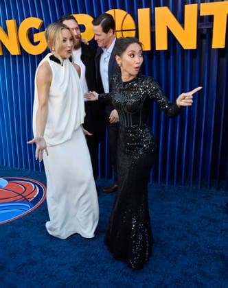 Cast members Kate Hudson (L) and Brenda Song attend the premiere of Netflix s Season 2 TV series sport comedy Running Point at the Egyptian Theatre in the Hollywood section of Los Angeles on Wednesday, April 15, 2026. Storyline: Isla Gordon, overlooked her whole life, is appointed President of the LA Waves basketball team, a family business, when her brother enters rehab. She aims to prove she is the right choice despite skepticism.  LAP2026041517 JIMxRUYMEN