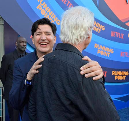 Cast member Ken Marino (L) and recurring guest star Rob Huebel attend the premiere of Netflix s Season 2 TV series sport comedy Running Point at the Egyptian Theatre in the Hollywood section of Los Angeles on Wednesday, April 15, 2026. Storyline: Isla Gordon, overlooked her whole life, is appointed President of the LA Waves basketball team, a family business, when her brother enters rehab. She aims to prove she is the right choice despite skepticism.  LAP2026041559 JIMxRUYMEN