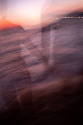 FRANCE CORSE PROPRIANO BLURRED SWIMMER SUNSET SEA A blurred reflection overlays the sea at sunset with pink and orange light over the water in Propriano, Corsica, France, August 8, 2024 Propriano is a small port town on the south shore of the Gulf of Valinco on the southwest coast of Corsica, and this view shows the coastal landscape near the harbor through an abstract motion effect A blurred reflection superimposed on the sea at sunset with pink and orange light over the water in Propriano, Corsica, France, August 8, 2024 Propriano is a small port town on the south shore of the Gulf of Valinco on the southwest coast of Corsica, and this view shows the coastal landscape near the harbor through an abstract motion effect PROPRIANO BEACH OF P 