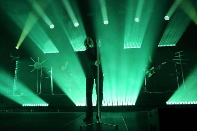 Thomas Schernikau, Christian Schottstädt and Matthias Kahra, from left, from the band Forced To Mode at a concert in the Columbiahalle in Berlin, April 16, 2026 Forced To Mode concert Berlin