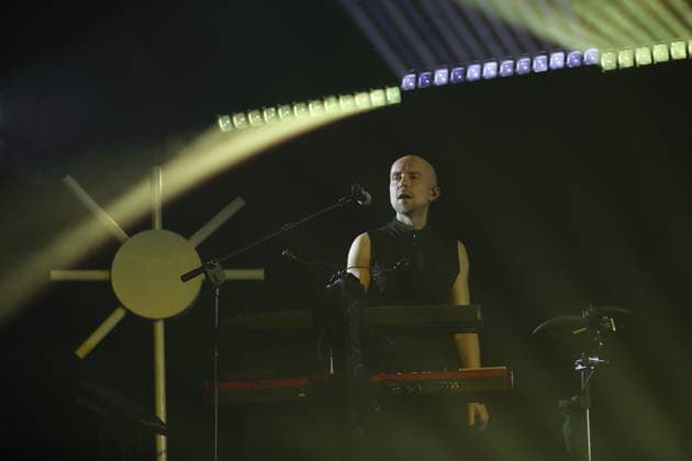 Thomas Schernikau from the band Forced To Mode at a concert in the Columbiahalle in Berlin, April 16, 2026 Forced To Mode concert Berlin