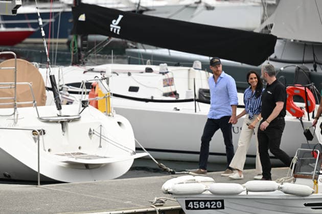 HARRY AND MEGHAN AUSTRALIA VISIT, Prince Harry and Meghan, the Duke and Duchess of Sussex at the Cruising Yacht Club of Australia after sailing on Sydney Harbour with Invictus Australia during a visit to Australia, Sydney, Friday, April 17, 2026. ( NO ARCHIVING SYDNEY NEW SOUTH WALES AUSTRALIA  Copyright: xDEANxLEWINSx 20260417156888131735