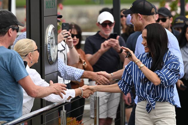 HARRY AND MEGHAN AUSTRALIA VISIT, Prince Harry and Meghan, the Duke and Duchess of Sussex at the Cruising Yacht Club of Australia after sailing on Sydney Harbour with Invictus Australia during a visit to Australia, Sydney, Friday, April 17, 2026. ( NO ARCHIVING SYDNEY NEW SOUTH WALES AUSTRALIA  Copyright: xDEANxLEWINSx 20260417141590281156