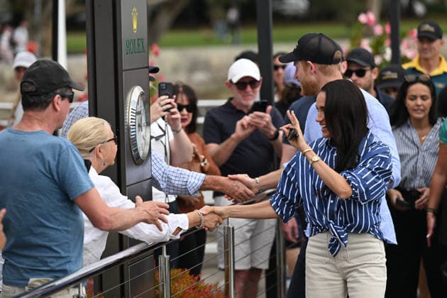 HARRY AND MEGHAN AUSTRALIA VISIT, Prince Harry and Meghan, the Duke and Duchess of Sussex at the Cruising Yacht Club of Australia after sailing on Sydney Harbour with Invictus Australia during a visit to Australia, Sydney, Friday, April 17, 2026. ( NO ARCHIVING SYDNEY NEW SOUTH WALES AUSTRALIA  Copyright: xDEANxLEWINSx 20260417184556004165