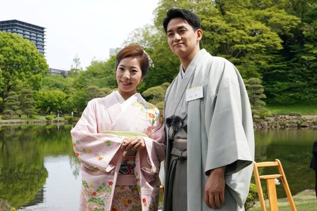 Japan imperial couple hosts spring garden party TOKYO, JAPAN - APRIL 17: (----EDITORIAL USE ONLY MANDATORY CREDIT - KAZUHIRO NOGI POOL AFP - NO MARKETING NO ADVERTISING CAMPAIGNS - DISTRIBUTED AS A SERVICE TO CLIENTS----) Japanese Olympic figure skating pairs champions Riku Miura (L) and Ryuichi Kihara (R) attend the spring garden party hosted by Japan s Emperor Naruhito and Empress Masako at the Akasaka Palace imperial garden in Tokyo, capital of Japan, on April 17, 2026. Kazuhiro Nogi POOL AFP Anadolu Tokyo Japan. Editorial use only. Please get in touch for any other usage.  Copyright: x2026xAnadoluxKazuhiroxNogix xPOOLx xAFPx
