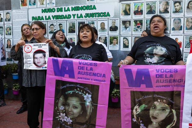 April 17, 2026, Mexico City, Mexico: Members of search collectives and families called a press conference to report more than one thousand findings of human remains and bone fragments during search efforts in the Tlahuac Chalco area, at the Center for Comprehensive Care for the Search of Persons in Mexico City. Mexico City Mexico  - ZUMAl178 20260417_znp_l178_014 Copyright: xCristianxLeyvax