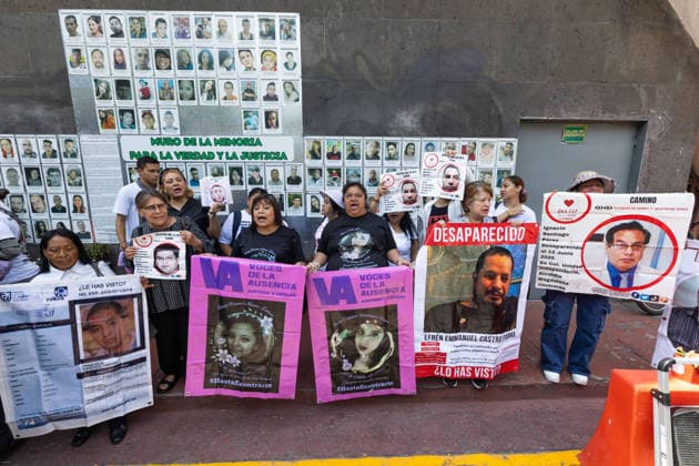 April 17, 2026, Mexico City, Mexico: Members of search collectives and families called a press conference to report more than one thousand findings of human remains and bone fragments during search efforts in the Tlahuac Chalco area, at the Center for Comprehensive Care for the Search of Persons in Mexico City. Mexico City Mexico  - ZUMAl178 20260417_znp_l178_008 Copyright: xCristianxLeyvax