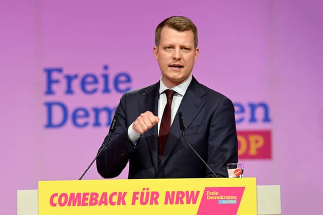 79. Ordentlicher Landesparteitag der FDP NRW am 18.04.2026 in der Mercatorhalle in Duisburg Henning Höne ( Vorsitzender der FDP Nordrhein-Westfalen ) *** 79 Ordinary state party conference of the FDP NRW on 18 April 2026 in the Mercatorhalle in Duisburg Henning Höne Chairman of the FDP North Rhine-Westphalia xJFx