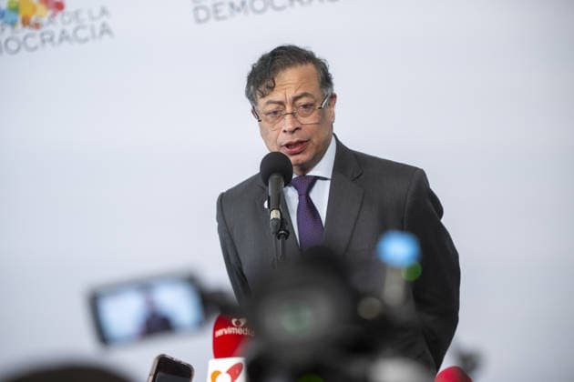 4th Meeting in Defense of Democracy in Barcelona BARCELONA, SPAIN - APRIL 18: Colombian President Gustavo Petro makes a speech during the 4th Meeting in Defense of Democracy held at Fira Barcelona Gran Via in L’Hospitalet de Llobregat, in Barcelona, Spain on April 18, 2026. Lorena Sopena Lopez Anadolu Barcelona Spain. Editorial use only. Please get in touch for any other usage.  Copyright: x2026xAnadoluxLorenaxSopenaxLopezx