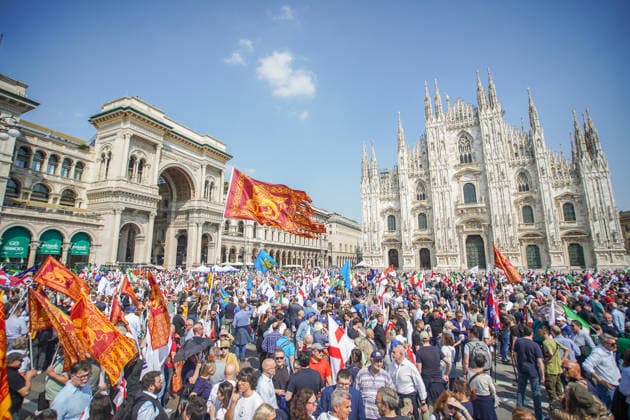 MILAN - Without Fear: Europe is Masters of Our Own event organized by European Patriots and Lega Salvini Premier in Piazza del Duomo. April 18  Copyright: xEMANUELExDExCARLIx xipa-agency.netx xEMANUELExDExCARLIx IPA_Agency_IPA74050156