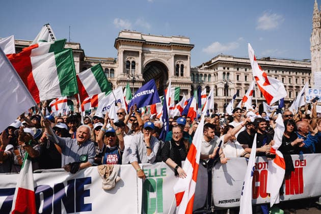 Milan, the Without Fear - Masters of Our Own demonstration organized by the European party Patriots.eu in Piazza Duomo. Pictured: A moment from the demonstration.  Copyright: xAlessandroxBremecx xipa-agency.netx xx IPA_Agency_IPA74051103