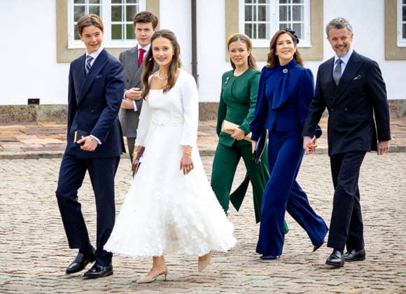 18-04-2026 Denmark King Frederik and Queen Mary and Prince Christian and Princess Isabella attend the confirmation of Prince Vincent and Princess Josephine in Fredensborg Castle church in Denmark. Â  Copyright: xPPEx