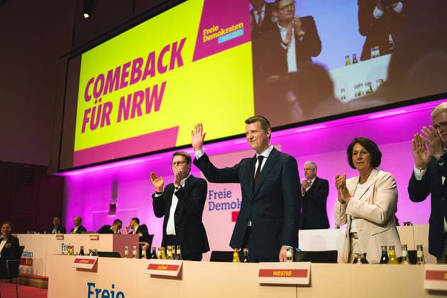 Deutschland: Landesparteitag, FDP NRW, Henning Höne, Landesvorsitzender, Bundesvorsitzender, Politik, FDP, Freie Demokraten, Freie Demokratische Partei *** Germany state party conference, FDP NRW, Henning Höne, state chairman, federal chairman, politics, FDP, Free Democrats, Free Democratic Party Copyright: xx