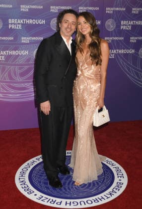 SANTA MONICA, CA - APRIL 18: Sergey Brin and Gerelyn Gilbert-Soto at the 2026 Breakthrough Prize on April 18, 2026 at Barker Hangar in Santa Monica, California. Copyright: xJeffreyxMayer MediaPunchx