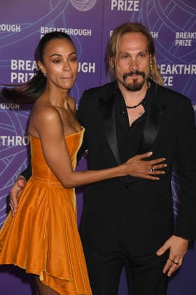 SANTA MONICA, CA - APRIL 18: Zoe Saldana and Marco Perego-Saldana at the 2026 Breakthrough Prize on April 18, 2026 at Barker Hangar in Santa Monica, California. Copyright: xJeffreyxMayer MediaPunchx