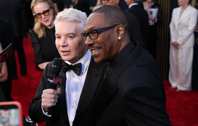 April 18, 2026, Hollywood, California, USA: American and Canadian Born Comic Actor MIKE MYERS (62), of Austin Powers fame, and friend EDDIE MURPHY (65) are on the Red Carpet together before Murphy receives the American Film InstituteÃ¢â‚¬â ¢s (AFI) Life Time Achievement Award on April 18, 2026 in Hollywood, California at the Dolby Theater, Los Angeles. Hollywood USA - ZUMAk144 20260418_znp_k144_039 Copyright: xAmyxKatzx