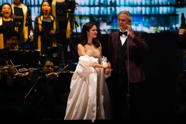 April 18, 2026, Mexico City, Mexico: Italian tenor ANDREA BOCELLI performed a free concert at the Zocalo in Mexico City, accompanied by the Mineria Symphony Orchestra and with Los Angeles Azules and XIMENA SARINANA as special guests. Mexico City Mexico  - ZUMAl178 20260418_znp_l178_069 Copyright: xCristianxLeyvax