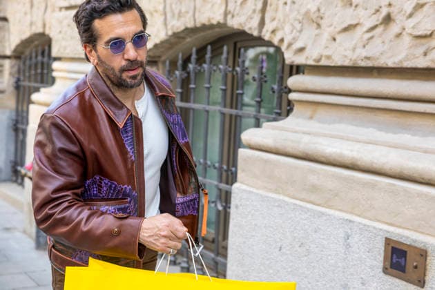 Actor Elyas M Barek returns from shopping to the Rosewood Munich Hotel in Munich with a Lego paper shopping bag Date 16 04 2026