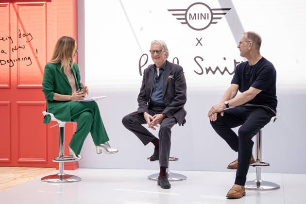 Milan, House of MINI, presentation of the installation A Garden of Curiosity , created in collaboration with Paul Smith, on the occasion of the Salone del Mobile. Pictured: Paul Smith and Holger Hampf, Head of MINI Design & Vagabund.  Copyright: xGiuliaxSciaccax xipa-agency.netx xGiuliaxSciaccax IPA_Agency_IPA74100434