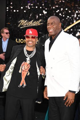 HOLLYWOOD, CA - APRIL 20: Allen Iverson and Magic Johnson at the premiere of Michael on April 20, 2026 at TCL Chinese Theatre in Hollywood, California. Copyright: xJeffreyxMayer MediaPunchx