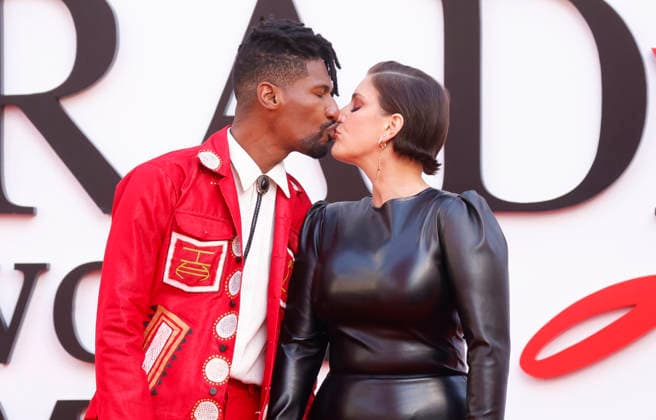 Suleika Jaouad and Jon Batiste arrive on the red carpet for the 20th Century Studios The Devil Wears Prada 2 World Premiere at David Geffen Hall, Lincoln Center, on Monday, April 20, 2026 in New York City.  NYP20260420226 JOHNxANGELILLO