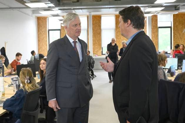 Interregional Royal Visit to WalloniaFlanders 2026 LOUVAIN - LA-NEUVE, BELGIUM - APRIL 21: King Philippe of Belgium pictured with Fabien Pinckaers (CEO Odoo) visiting Odoo during the first Interregional Royal Visit to WalloniaFlanders on April 21, 2026 in Louvain - La-Neuve, Belgium, 21 04 2026 Louvain - La-Neuve Belgium  Copyright: xPhilipxReynaersx