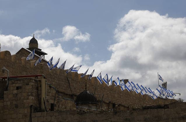 Israeli authorities violations in the West Bank HEBRON, WEST BANK, PALESTINE - APRIL 21: The general view of the Ibrahimi Mosque, where the Israeli administration, using Israel s Independence Day as a pretext, has placed Israeli flags in some sections, as well as the Star of David and menorah symbols in Hebron, West Bank, Palestine on April 21, 2026. Mamoun Wazwaz Anadolu Hebron West Bank. Editorial use only. Please get in touch for any other usage.  Copyright: x2026xAnadoluxMamounxWazwazx