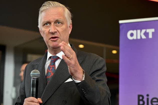 King Philippe - Filip of Belgium pictured during a royal visit at the Red Matins Hotel in Tubize, Tuesday 21 April 2026. Belgian king is on a two-day interregional business visit to Flanders and Wallonia, organized with the Flemish and Walloon business networks VOKA and AKT, with 40 business leaders from both regions.  DIRKxWAEM 171541408