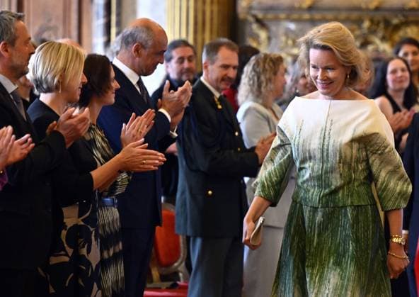 Queen Mathilde of Belgium pictured during the Queen Mathilde Fund (FRM - KMF) Award ceremony, on Tuesday 21 April 2026, at the Royal Palace in Brussels. Every year, the Queen Mathilde Fund supports inspiring initiatives aimed at helping vulnerable children and young people build their lives and look toward the future.  ERICxLALMAND 171542138