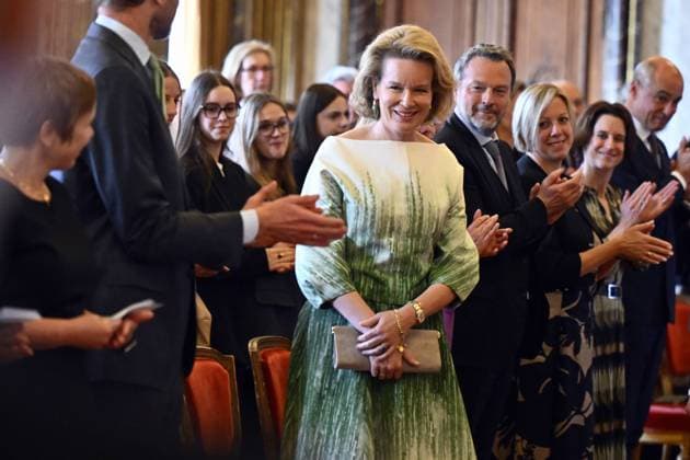 Queen Mathilde of Belgium pictured during the Queen Mathilde Fund (FRM - KMF) Award ceremony, on Tuesday 21 April 2026, at the Royal Palace in Brussels. Every year, the Queen Mathilde Fund supports inspiring initiatives aimed at helping vulnerable children and young people build their lives and look toward the future.  ERICxLALMAND 171542142