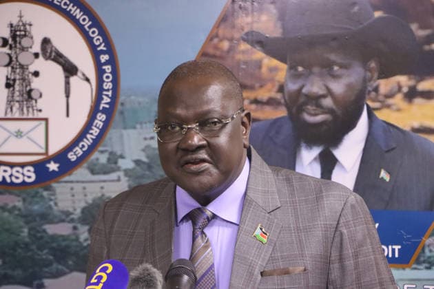 April 21, 2026, Juba, Ces Juba, South Sudan: The Minister of Information, Communication Technology and Postal Services of South Sudan, Ateny Wek Ateny, speaks during a press briefing in Juba, where he firmly denied reports of a 24 month extension of the transitional government, stating that no such proposal was discussed by the Council of Ministers..He reaffirmed the Government of South Sudan commitment to holding national elections in December 2026, urging media practitioners to verify information through official sources. He also warned against the spread of misinformation, noting that his office remains open to provide clarification and accurate updates..Ateny emphasized the importance of maintaining peace and unity across South Sudan - ZUMAb132 20260421_zip_b132_003 Copyright: xSamirxBolx