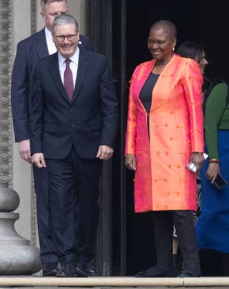 April 21, 2026, London, England, United Kingdom: Prime Minister Sir KEIR STARMER and Baroness VALERIE AMOS depart the British Museum in London after viewing the final design for the Queen Elizabeth II Memorial. London United Kingdom  - ZUMAs262 20260421_zip_s262_003 Copyright: xTayfunxSalcix