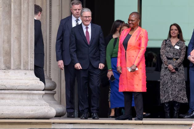 April 21, 2026, London, London, UK: London, UK. Prime Minister, Keir Starmer (L) and Baroness Valerie Amos LG CH PC (R) depart the British Museum in London after viewing design recommendations, the final design and other elements of the national memorial to the late Queen Elizabeth II, marking the 100th anniversary of her birth. London UK  - ZUMAl94_ 20260421_zaf_l94_045 Copyright: xDinendraxHariax