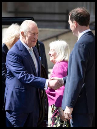 . 21 04 2026. London, United Kingdom. King Charles III greets George Osborne as he arrives at the British Museum in London to view design recommendations for The Queen Elizabeth Memorial, on the 100th anniversary of the birth of Queen Elizabeth II.  xStephenxLockx xi-Imagesx IIM-26717-0046