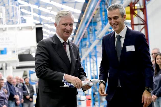 Interregional Royal Visit to WalloniaFlanders 2026 GOSSELIES, BELGIUM - APRIL 21: King Philippe of Belgium pictured visiting Sonaca with Yves Delatte (CEO) during the first Interregional Royal Visit to WalloniaFlanders on April 21, 2026 in Gosselies, Belgium, 21 04 2026 Gosselies Belgium  Copyright: xPhilipxReynaersx