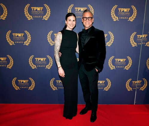 GÖTEBORG, SWEDEN 20260421 Jolanda Sintridou Billgren and Johan Billgren arrive at The Perfect World Foundation Award gala at the Stock Exchange in Gothenburg GÖTEBORG SWEDEN x9200x  Copyright: xBjörnxLarssonxRosvall TTx THE PERFECT WORLD FOUNDATION AWARD 2026 LjCBoZKBw44