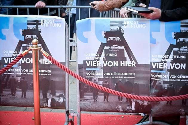 Premiere of the documentary Vier von hier In the presence of Dietmar Bär, Joachim Krol, Peter Lohmeyer, Armin Rohde and director Christph Rüter at Lichtburg Essen FOR EDITORIAL PURPOSES ONLY p Cinema posters of Copyright: KerstinxKokoska doc85imy2iea46zds75ypm ,EDITORIAL USE ONLY Copyright: KerstinxKokoska