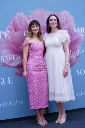 (L-R) Actress Leighton Meester and President of Elizabeth Arden Amber Garrison attend the launch of the new perfume Eternal Aura , on April 21, 2026 in Madrid, Spain. (20260421162)