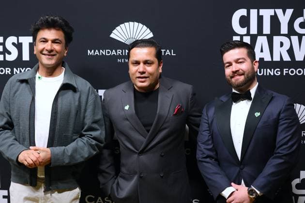 2026 City Harvest Gala - NYC Vikas Khanna, Jimmy Rizvi and Rodrigo Campos attend the 2026 City Harvest Gala at the Cipriani restaurant in New York, NY on April 21, 2026. Photo by Charles Guerin ABACAPRESS.COM New York City NY United States  Copyright: xGuerinxCharles ABACAx