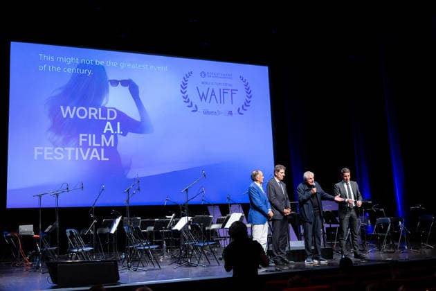 2nd World AI Film Festival Opening Ceremony - Cannes Marco Landi, Charles-Ange Ginesy, Claude Lelouch with his Honorary Prize, David Lisnard attend the 2nd World AI Film Festival (WAIFF) opening ceremony at the Palais des Festivals in Cannes. France on April 21, 2026. Photo by Shootpix ABACAPRESS.COM Cannes France  Copyright: xShootpix ABACAx