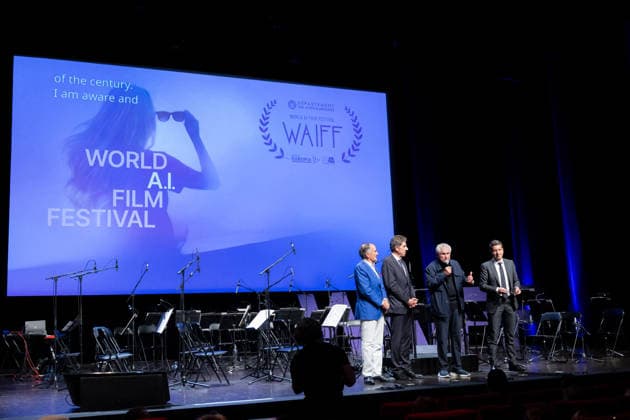 2nd World AI Film Festival Opening Ceremony - Cannes Marco Landi, Charles-Ange Ginesy, Claude Lelouch with his Honorary Prize, David Lisnard attend the 2nd World AI Film Festival (WAIFF) opening ceremony at the Palais des Festivals in Cannes. France on April 21, 2026. Photo by Shootpix ABACAPRESS.COM Cannes France  Copyright: xShootpix ABACAx