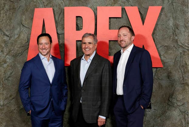 David Ready, Peter Chernin and Scott Manson arrive on the red carpet at Netflix s APEX New York Premiere at The Paris Theater on Wednesday, April 22, 2026 in New York City.  NYP20260422222 JohnxAngelillo