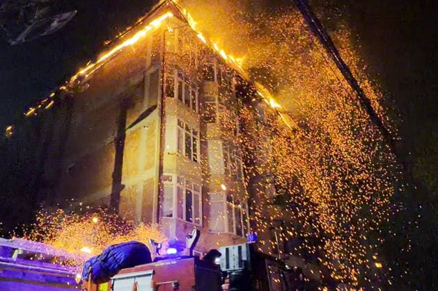 RUSSIA, MAKHACHKALA - APRIL 23, 2026: Firefighters battle a fire at a residential building in Prospekt Ali Gadzhi Akushinskogo Street. Gyanzhevi Gadzhibalayev TASS  91587239