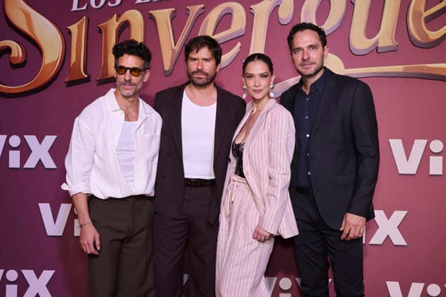 Los Encantos del Sinverguenza Red Carpet (L-R) Erick Elias, Juan Felipe Samper, Carolina Miranda and Manolo Cardona attend the red carpet for ˜Los Encantos del Sinverguenza™ tv series at Videocine. on April 22, 2026 in Mexico City, Mexico. (Photo by Yamak Perea Eyepix Group) Copyright: xYamakxPerea xEyepixxGroupx YP_22042026_181549