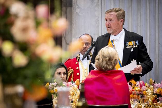 Amsterdam, The Netherlands, 2026-04-23 19:37:21 AMSTERDAM, 23-04-2026, Royal Palace on Dam Square. King Willem Alexander and Queen Maxima receive the Diplomatic Corps for a dinner at the Royal Palace on Dam Square. PHOTO: NLBeeld POOL Patrick van Katwijk Credit: NL Beeld Patrick van Emst  Copyright: xx x