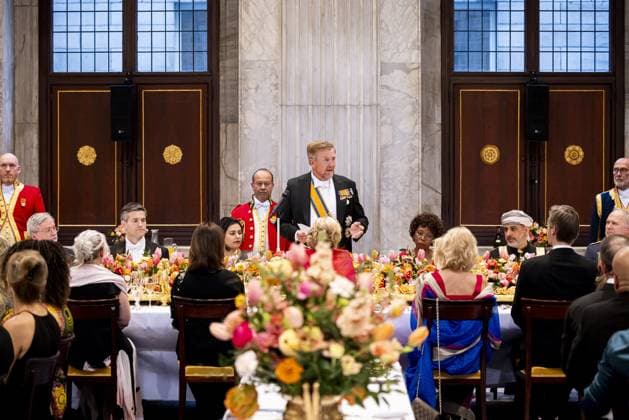 Amsterdam, The Netherlands, 2026-04-23 19:39:18 AMSTERDAM, 23-04-2026, Royal Palace on Dam Square. King Willem Alexander and Queen Maxima receive the Diplomatic Corps for a dinner at the Royal Palace on Dam Square. PHOTO: NLBeeld POOL Patrick van Katwijk Credit: NL Beeld Patrick van Emst  Copyright: xx x