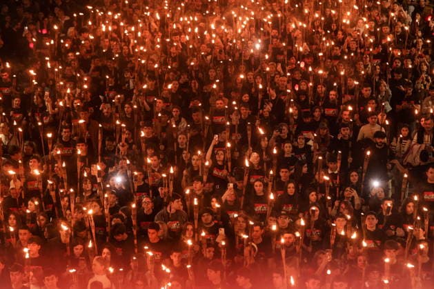 April 23, 2026, Yerevan, Armenia: Thousands of people take part in a torch procession in Republic Square on the eve of Armenian Genocide Remembrance Day. The event is organized annually to honor the 1.5 million victims of the 1915 genocide and to serve as a call for international recognition and justice. Yerevan Armenia  - ZUMAt113 20260423_zaa_t113_575 Copyright: xAlexanderxPatrinx