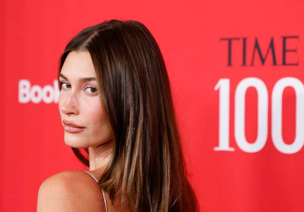 Hailey Bieber arrives on the red carpet at the 2026 TIME 100 Gala at Frederick P. Rose Hall, Home of Jazz at Lincoln Center, in New York City on Thursday, April 23, 2025.  NYP20260423303 JOHNxANGELILLO
