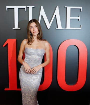 Hailey Bieber arrives on the red carpet at the 2026 TIME 100 Gala at Frederick P. Rose Hall, Home of Jazz at Lincoln Center, in New York City on Thursday, April 23, 2025.  NYP20260423306 JOHNxANGELILLO